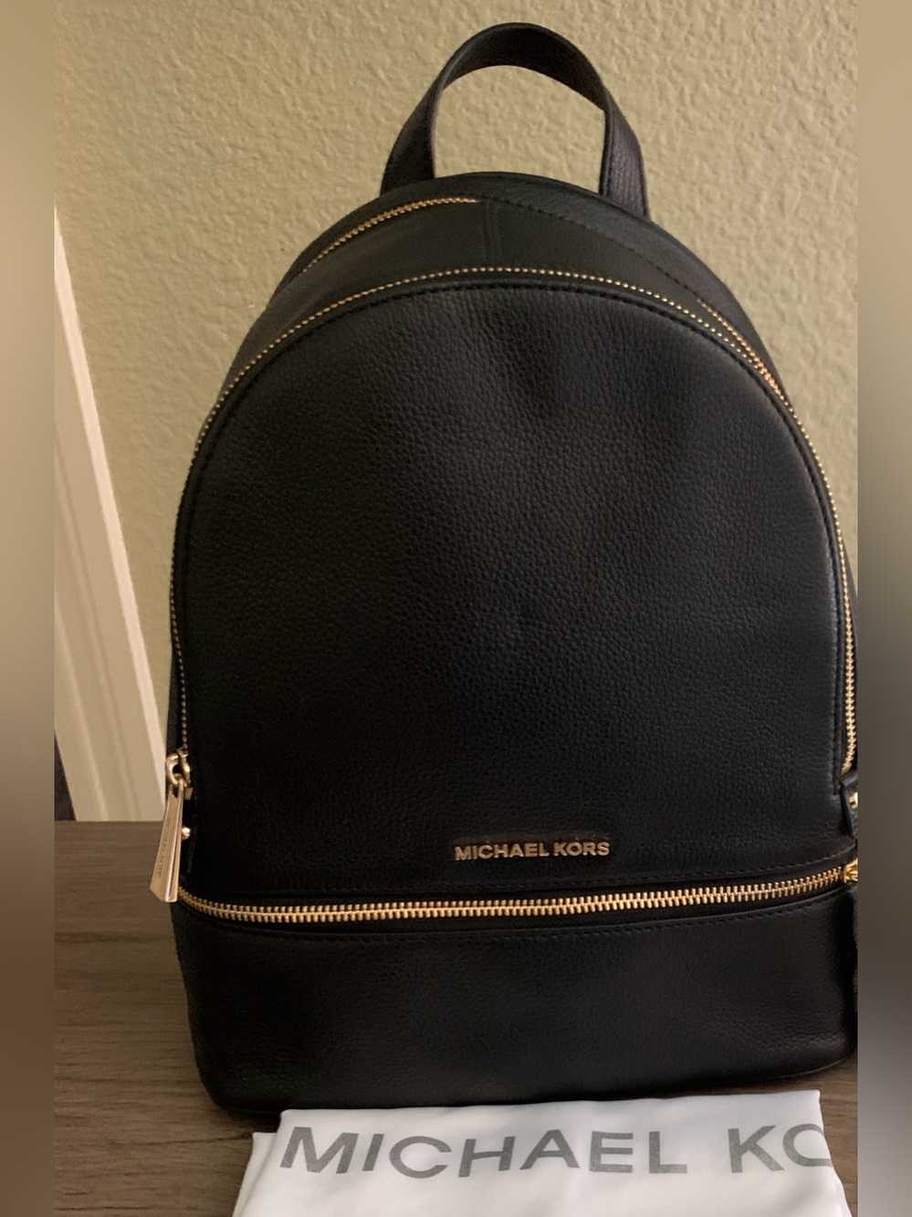 Michael Kors Rhea Medium Leather Backpack with Gold Hardware